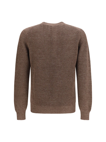 Brunello Cucinelli Cotton and linen henley Sweater - Nocciola+Yuta