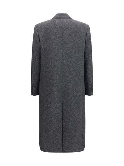 Valentino Long single-breasted Coat - Grey Melange/White/Light Blue/Beige
