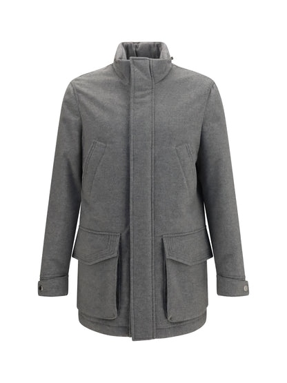 Brunello Cucinelli Cashmere Jacket with zip and buttons - Grey Pearl
