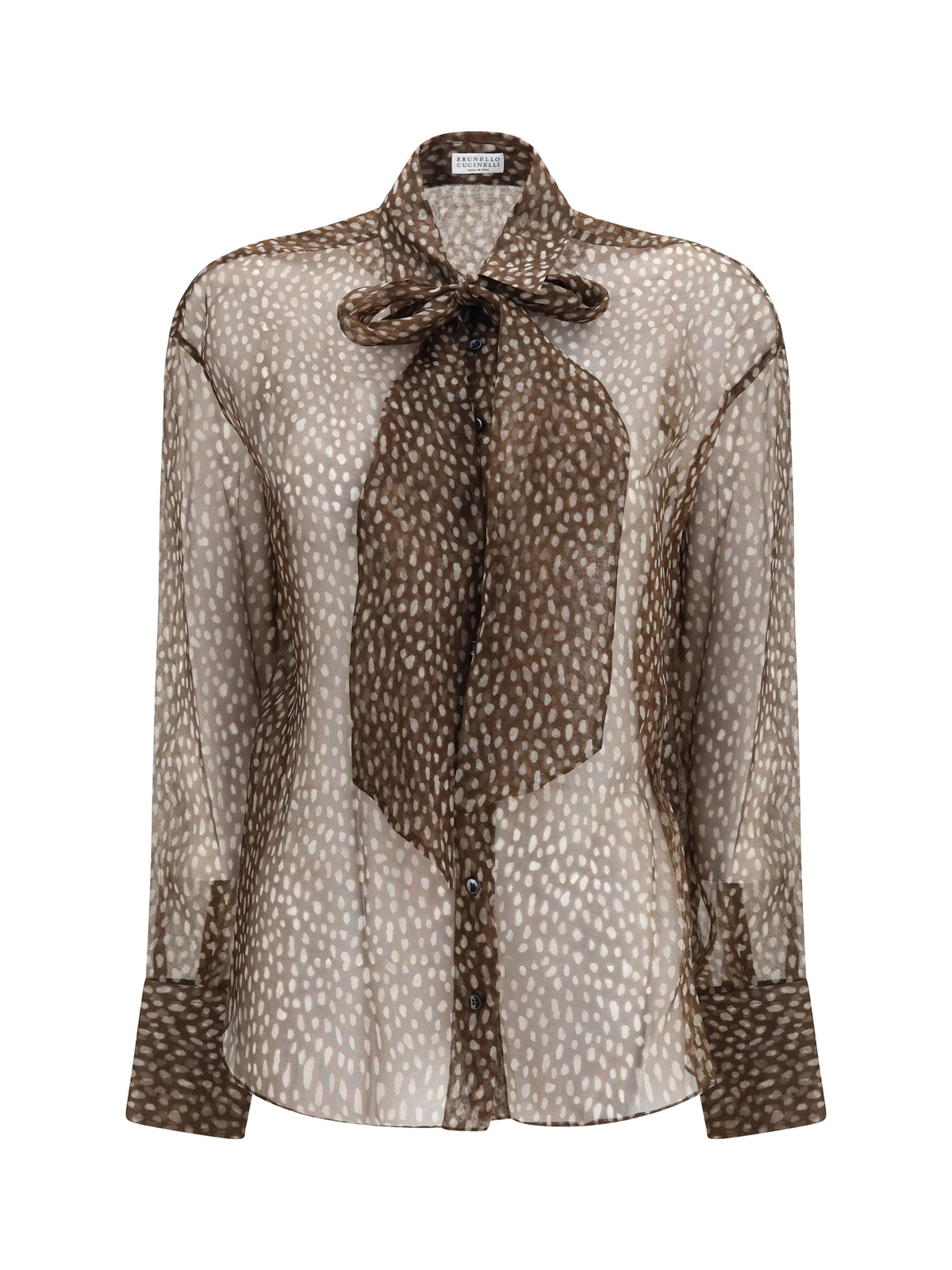 Brunello Cucinelli Dapple silk organza Shirt with neck tie - Cioccolato