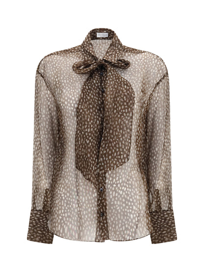 Brunello Cucinelli Dapple silk organza Shirt with neck tie - Cioccolato