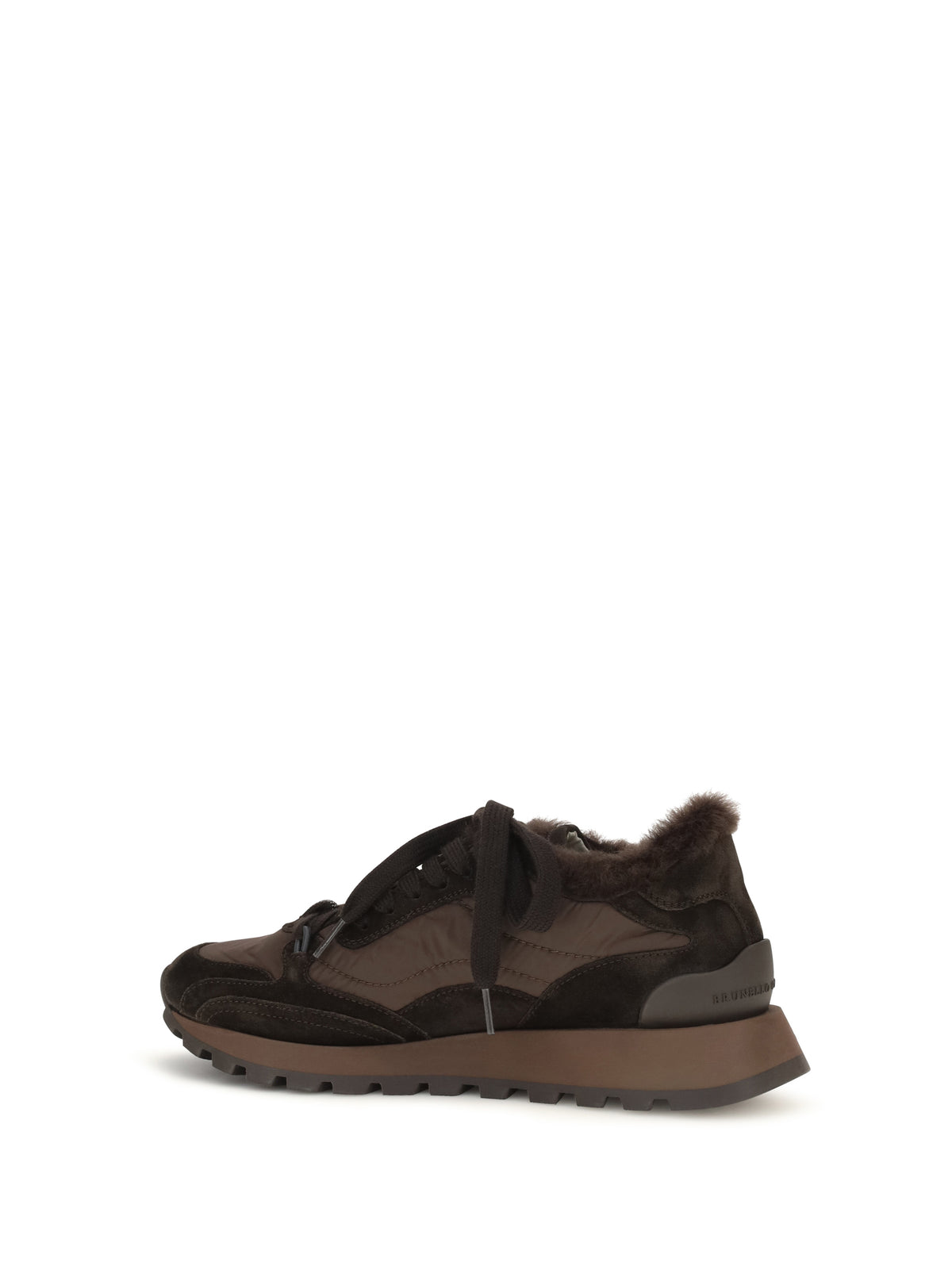 Brunello Cucinelli Suede and techno fabric Sneakers with shearling lining and monile - Pepe