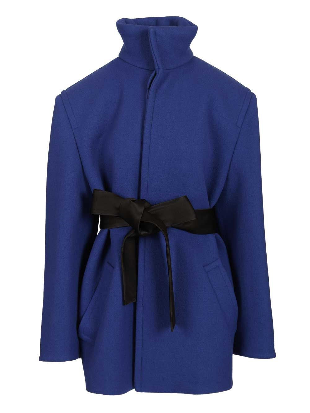 Saint Laurent Short Coat With Belt - Blue