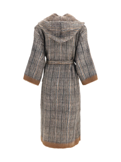 Brunello Cucinelli Prince of Wales double-knit mohair and wool Coat with scarf - 9179+055+9920