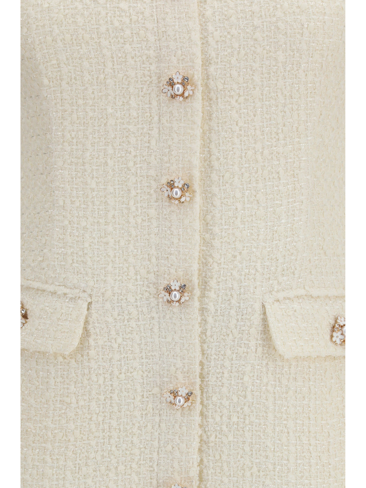 Self-Portrait Tailored mini Dress with bouclé lace inserts - Cream