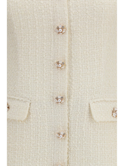 Self-Portrait Tailored mini Dress with bouclé lace inserts - Cream