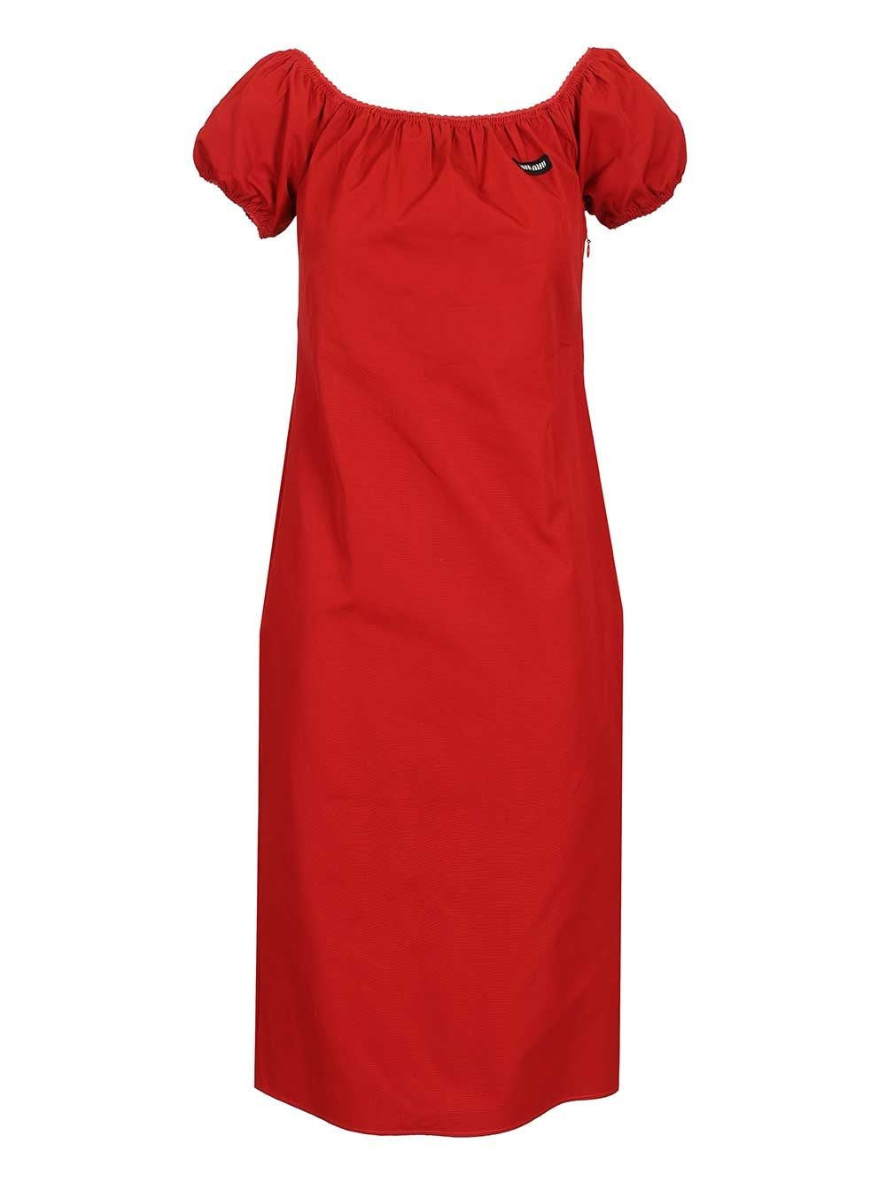 Miu Miu Cotton Poplin Midi Dress - Red