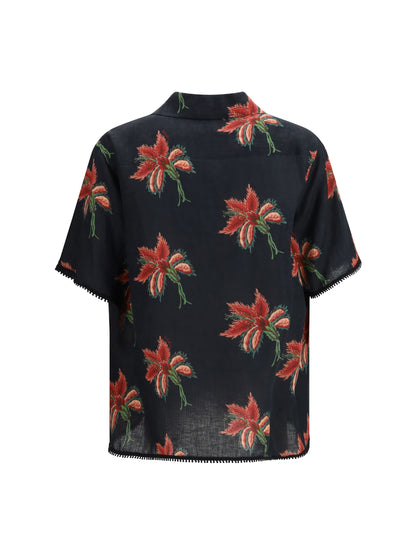 VALENTINO Papier Floral print linen bowling Shirt