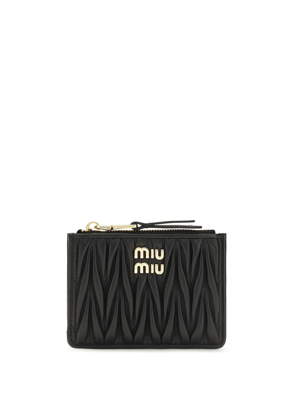 Miu Miu Leather Wallet with logo - Black