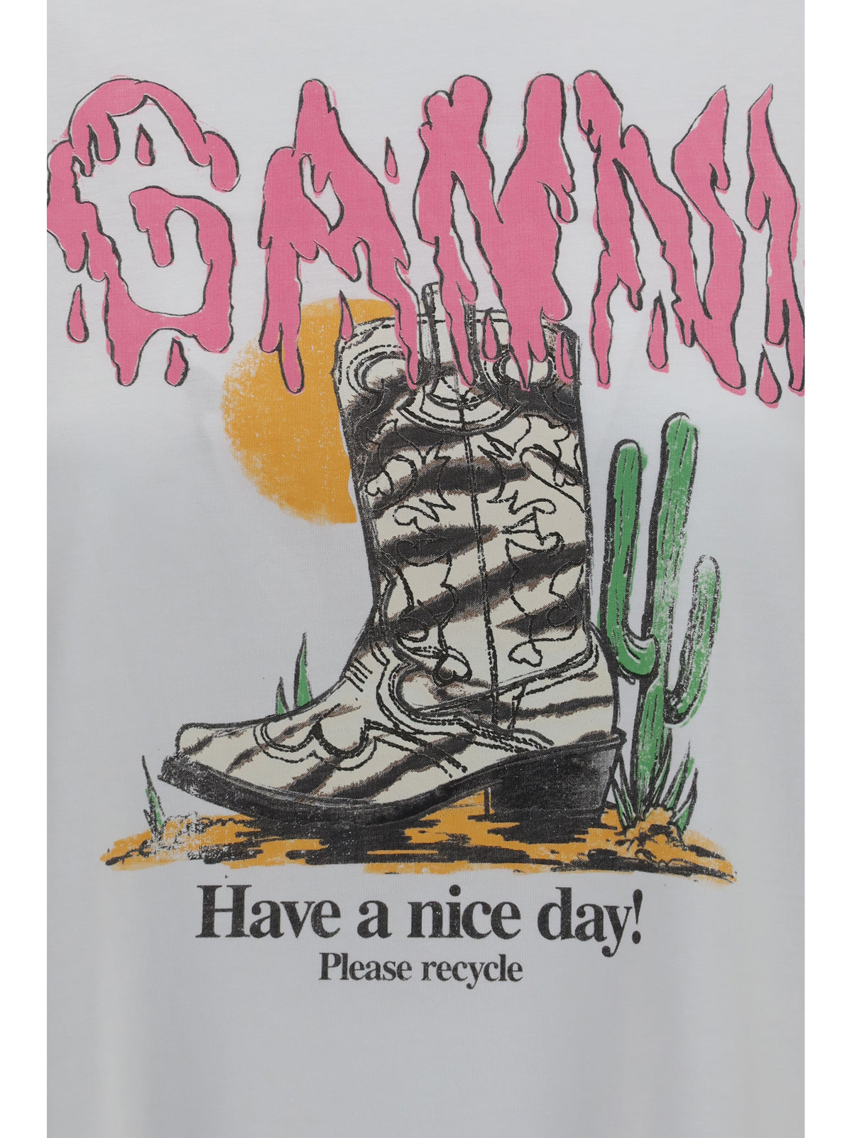 Ganni Western T-shirt with cowboy boots - Bright White