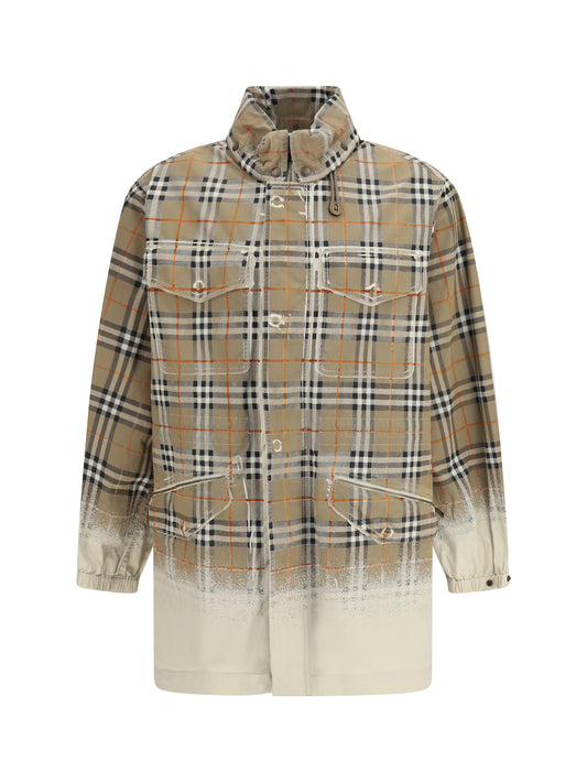 Burberry Gabardine Parka with faded Check print - Taupe