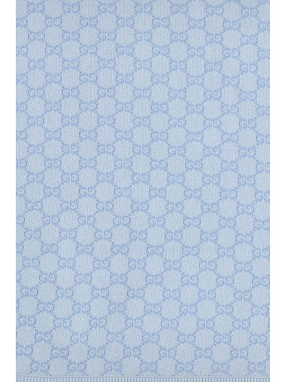 Gucci GG Monogram wool Blanket for Baby - Ivory/Sky Blue