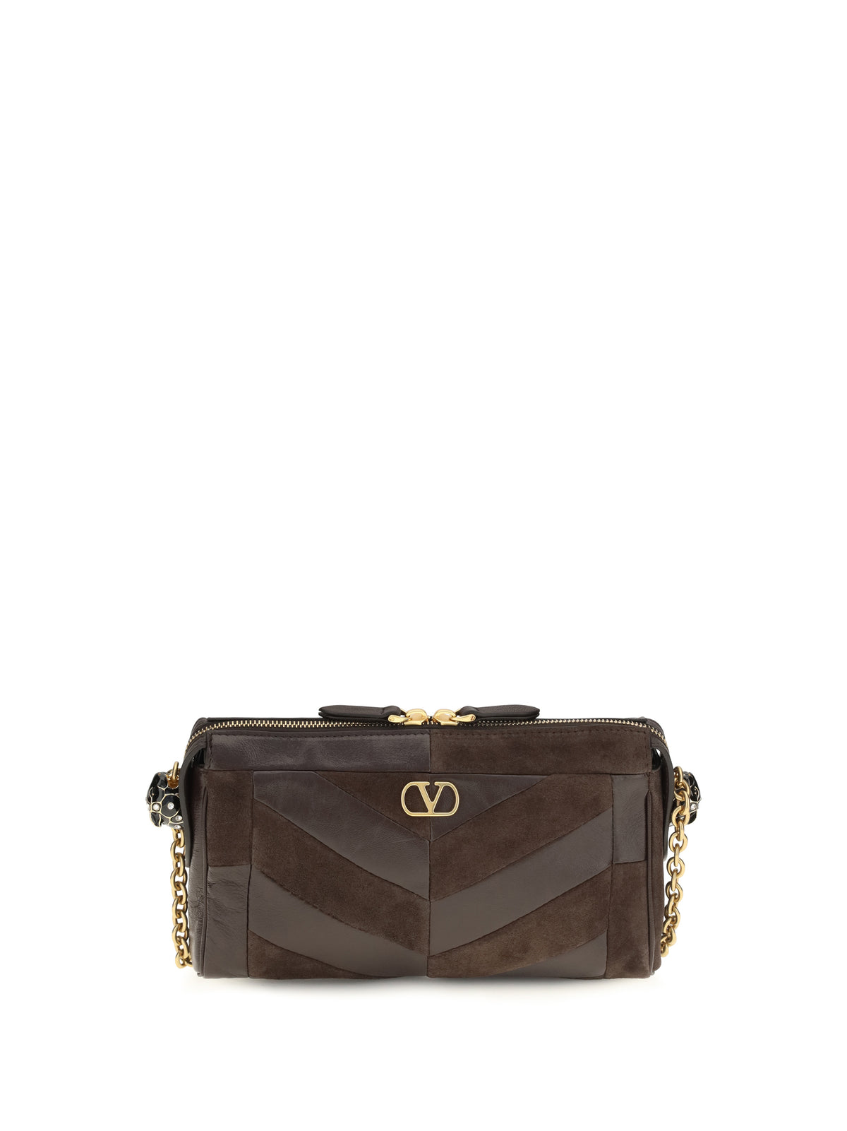 Valentino Garavani Panthea Shoulder Bag chevron pattern - Ebony Brown/Oak Brown