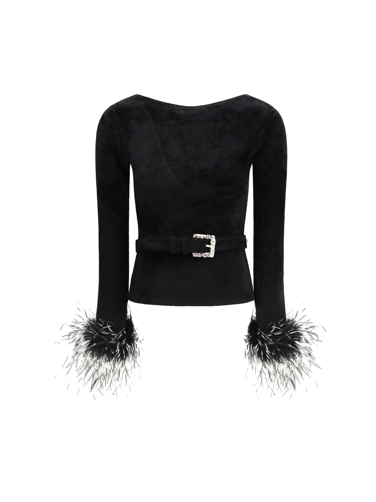 Self-Portrait Feather-trimmed Chenille Knit Top - Black