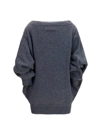 MM6 Maison Margiela Wool-blend mini Dress with wide sleeves - Dark Grey Melange