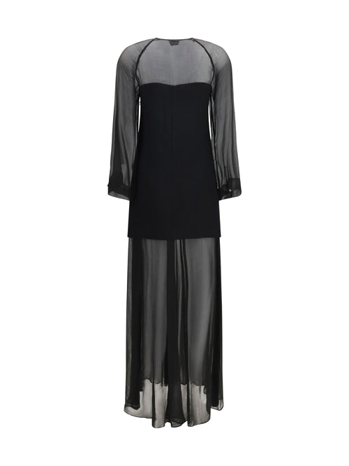 Forte_forte Georgette and crêpe Long Dress with bow and tassels - Black