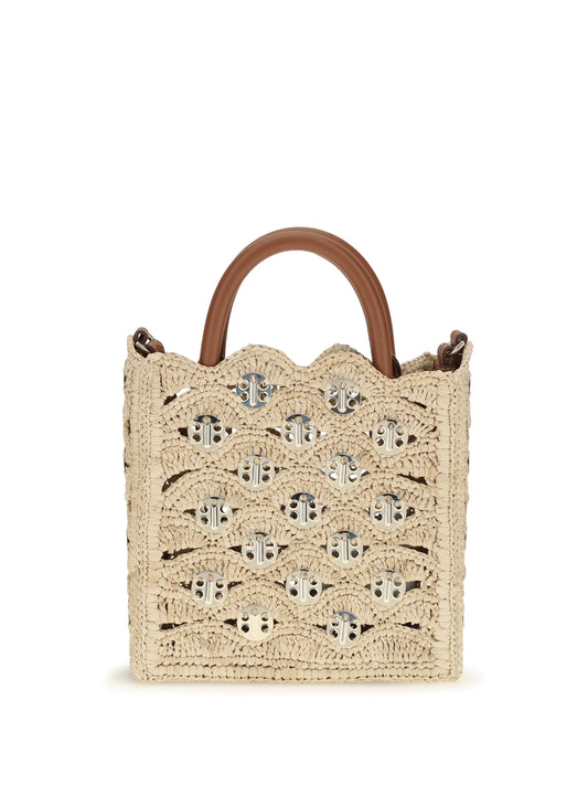 Rabanne 1969 Disc raffia Top-Handle Bag - Natural / Light Gold