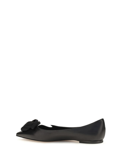 Roger Vivier Suede Rose Vivier Ballerinas - Black