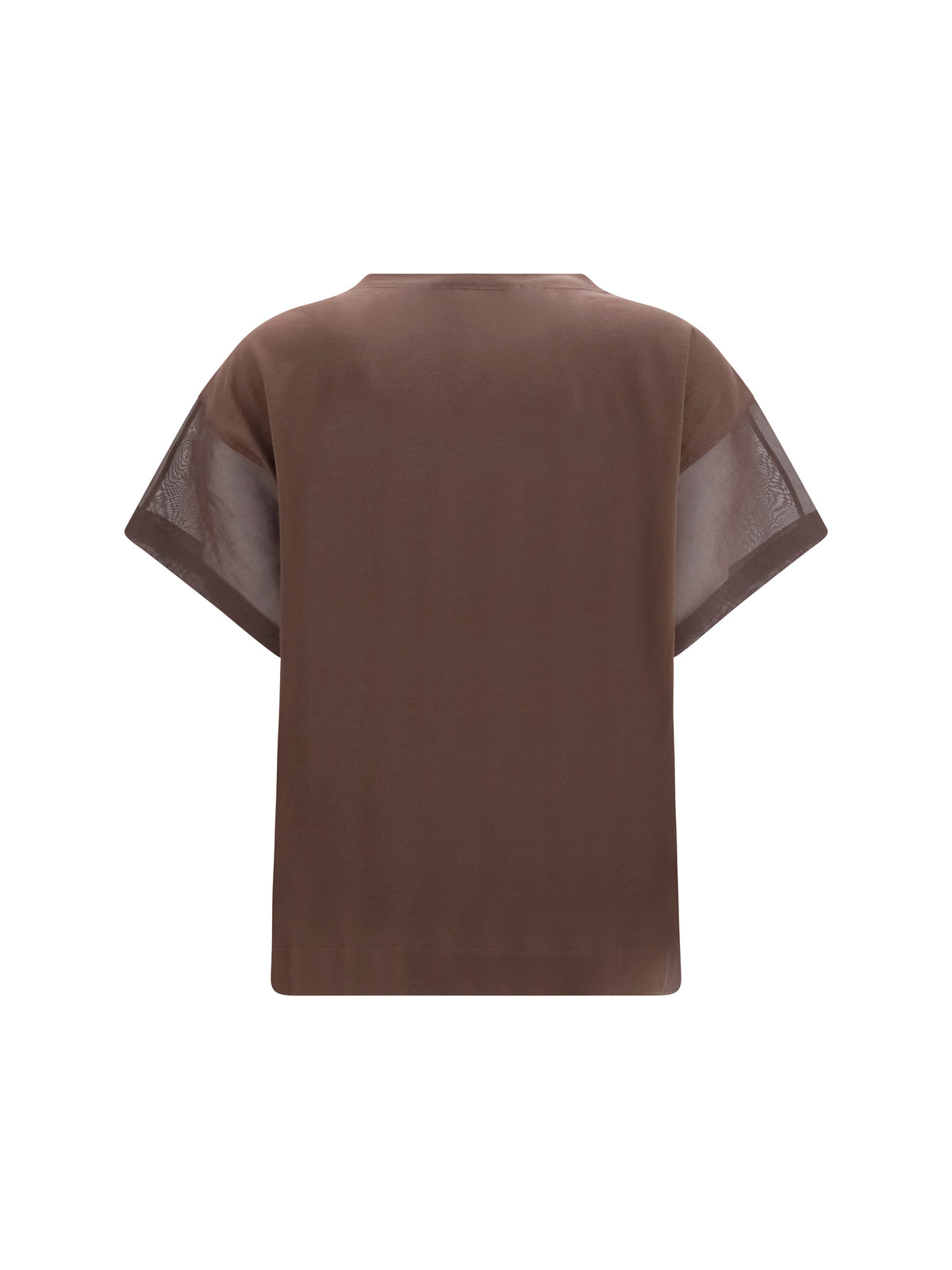 Brunello Cucinelli Cotton T-shirt with sheer sleeves and side panels - Dark Brown