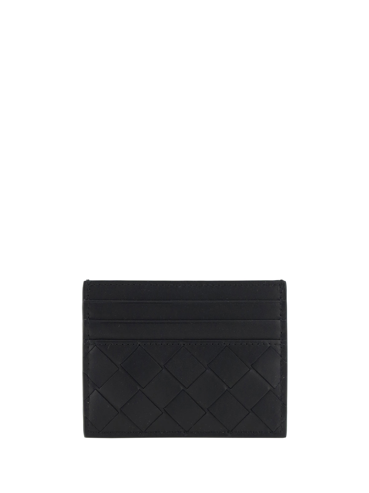 Bottega Veneta Leather Card Holder - Black-Silver