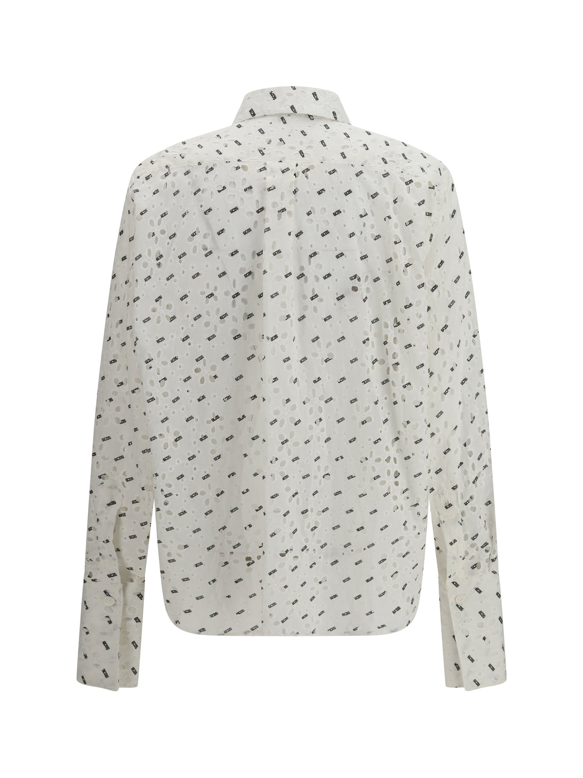 GCDS Cotton broderie anglaise Shirt with all-over logo embroidery - Optic White/Black