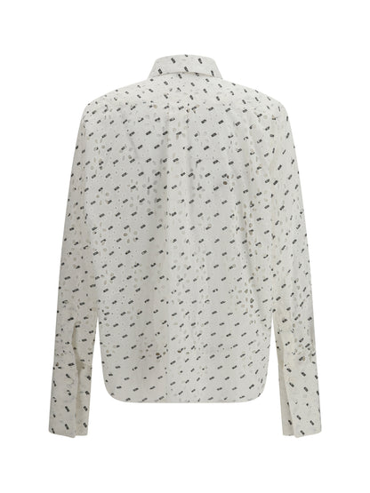 GCDS Cotton broderie anglaise Shirt with all-over logo embroidery - Optic White/Black