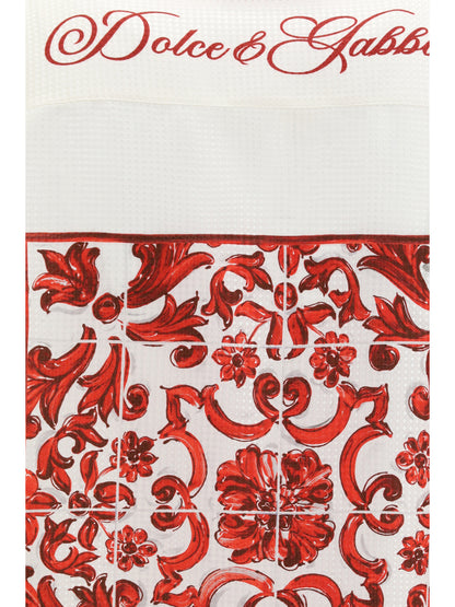 Dolce & Gabbana Hawaii Shirt in jacquard twill with majolica print - Maiolica 5l Rubino