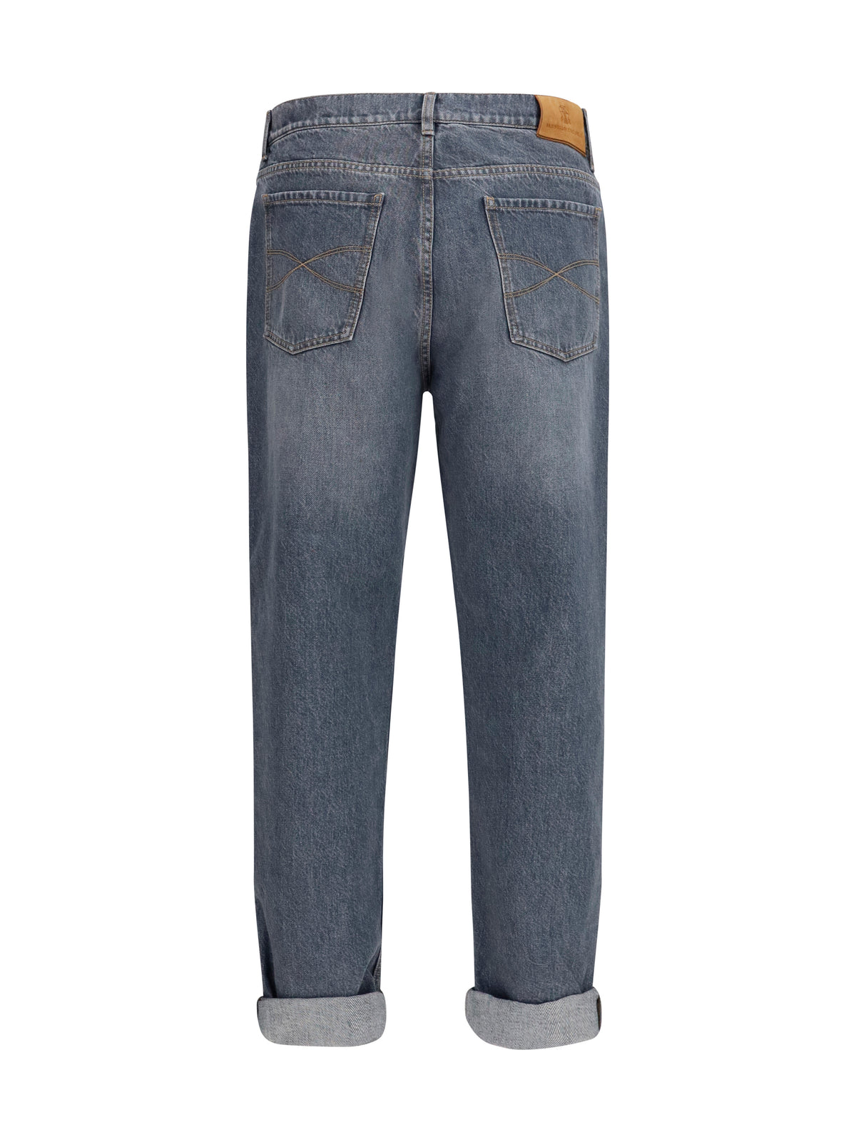 Brunello Cucinelli Straight-leg turn-up Jeans - Medium Grey