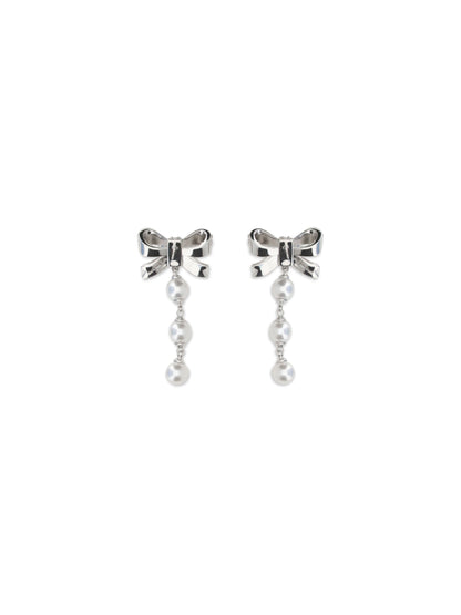 SELF-PORTRAIT Crystal bow and pearl drop Earrings