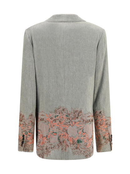 Dries Van Noten Double-breasted linen and cotton-blend Blazer with embroidery - Grey