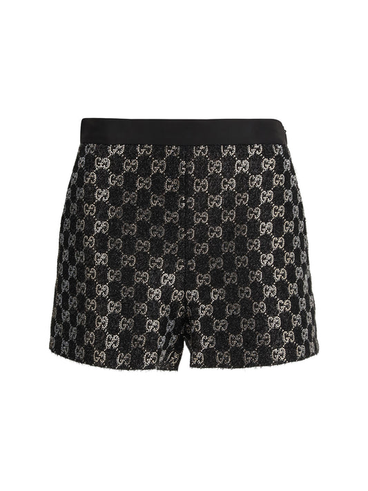 GUCCI Tweed wool lamé embroidered Shorts