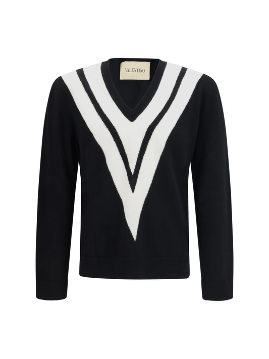 VALENTINO Sweater in virgin wool with intarsia V detail
