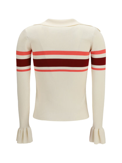 SELF-PORTRAIT Striped viscose knit button Top