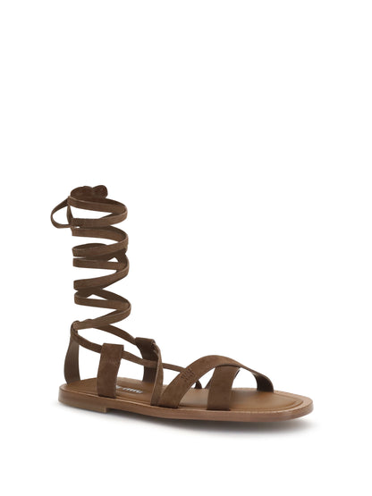 Miu Miu Gladiator leather Sandals - Cacao