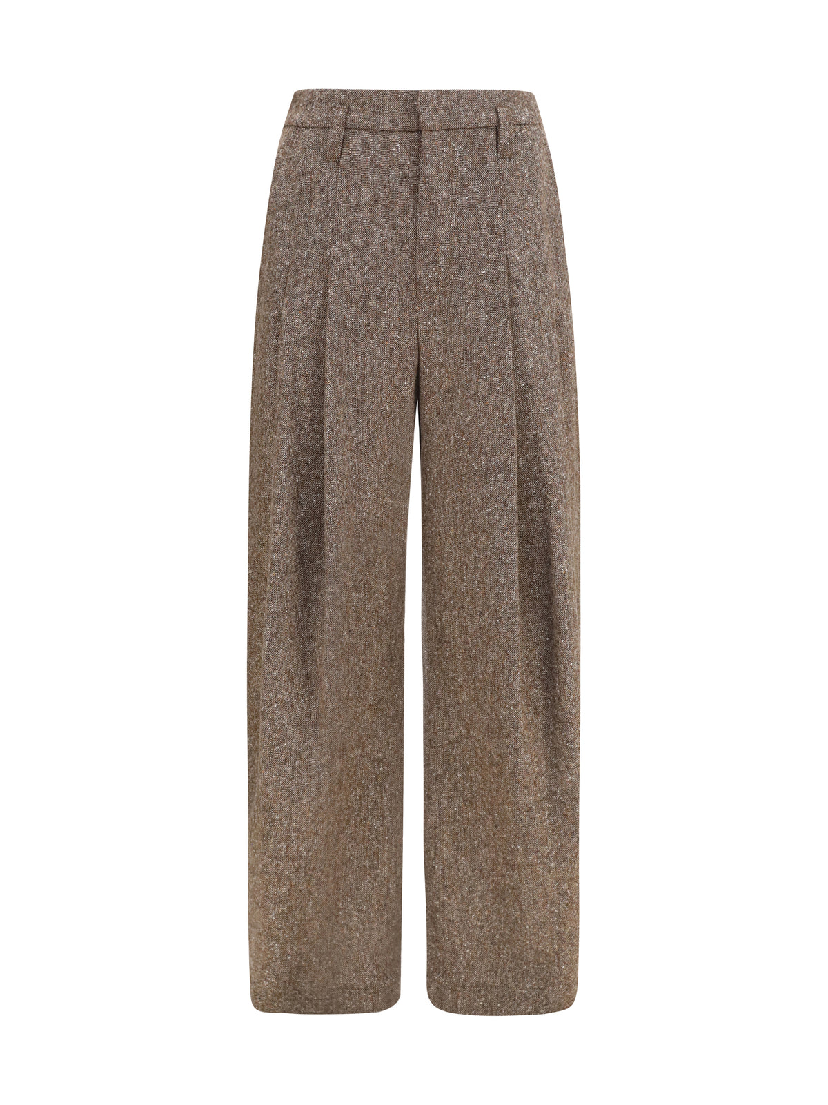 Brunello Cucinelli Virgin wool palazzo Pants with Monili detail - Moro