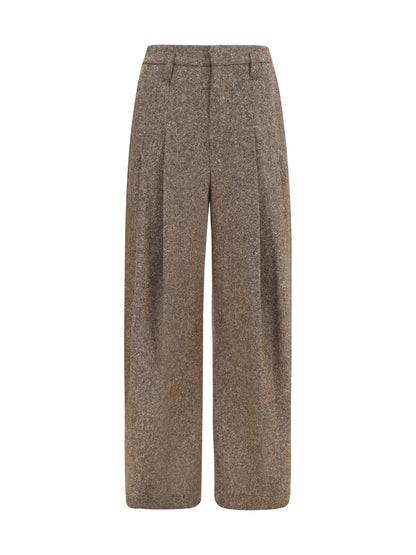 Brunello Cucinelli Virgin wool palazzo Pants with Monili detail - Moro