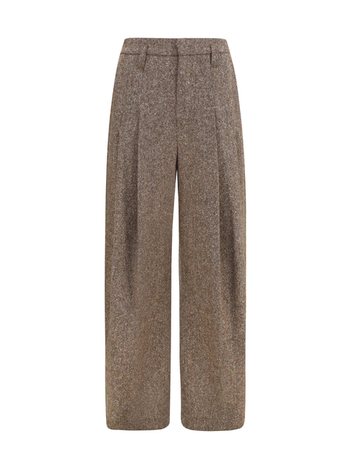 Brunello Cucinelli Virgin wool palazzo Pants with Monili detail - Moro