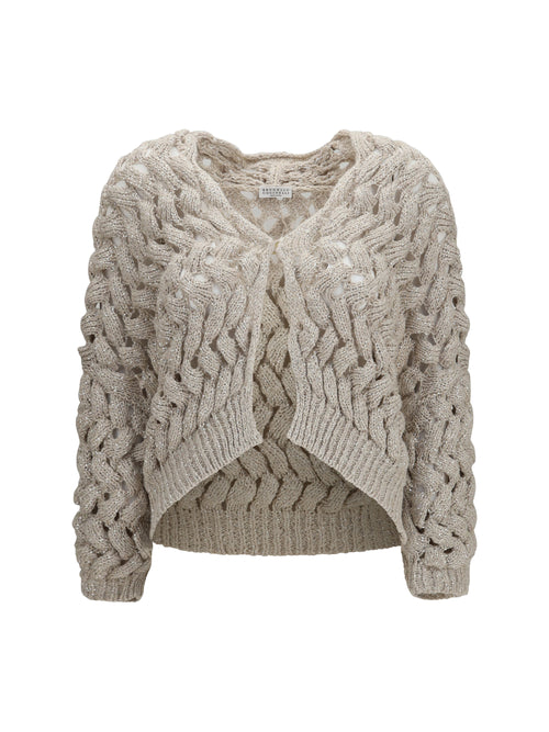 Brunello Cucinelli Openwork sequin Cardigan - Stone Brown
