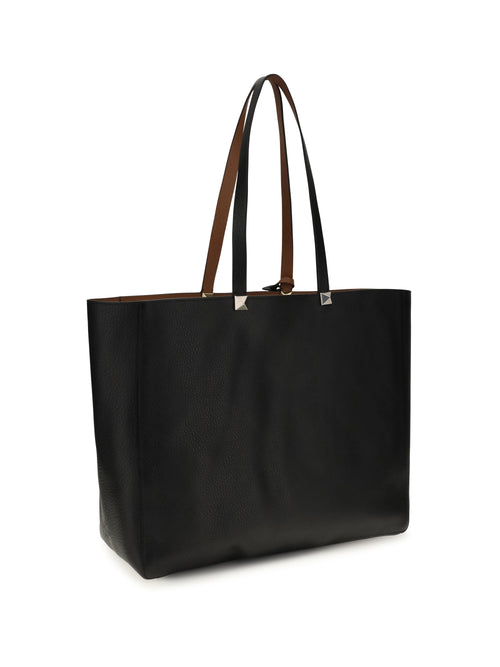 Valentino Reversible Rockstud calfskin Tote Bag - Black/Selleria