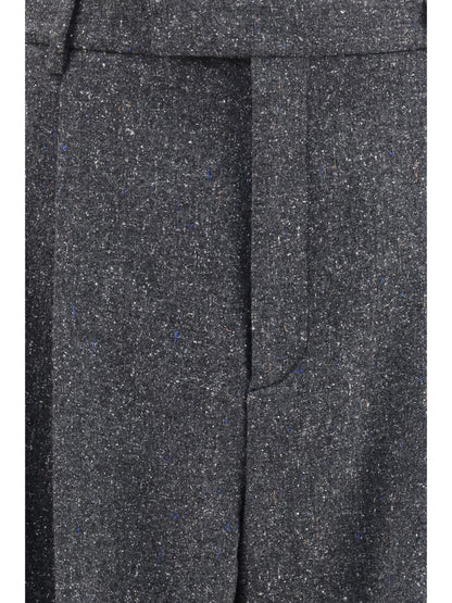 Valentino Tailored wool and silk-blend Pants - Grey Melange/White/Light Blue/Beige