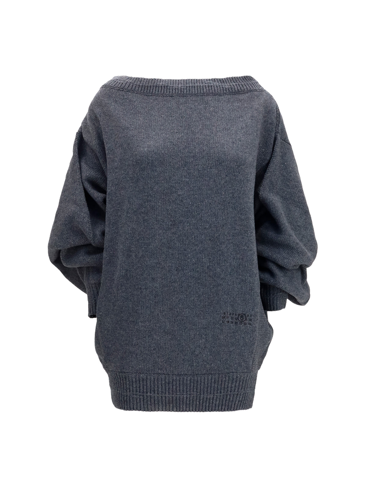 MM6 Maison Margiela Wool-blend mini Dress with wide sleeves - Dark Grey Melange