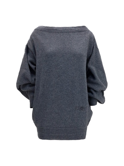 MM6 Maison Margiela Wool-blend mini Dress with wide sleeves - Dark Grey Melange