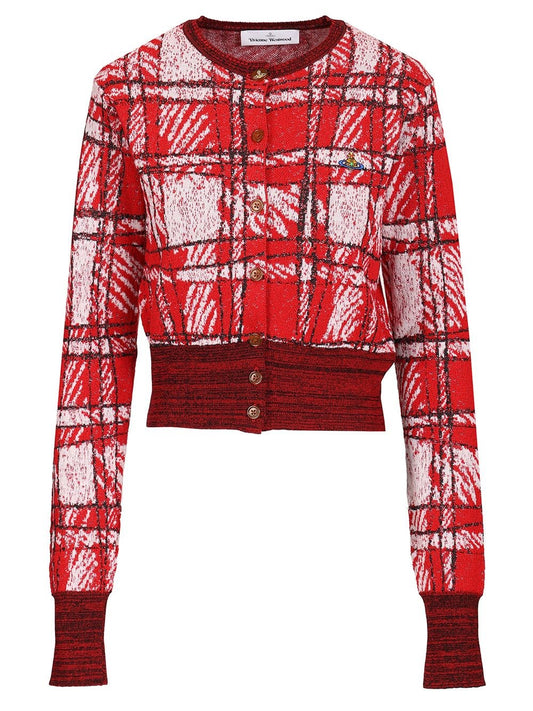 Vivienne Westwood Scribbled Check Cardigan - Red