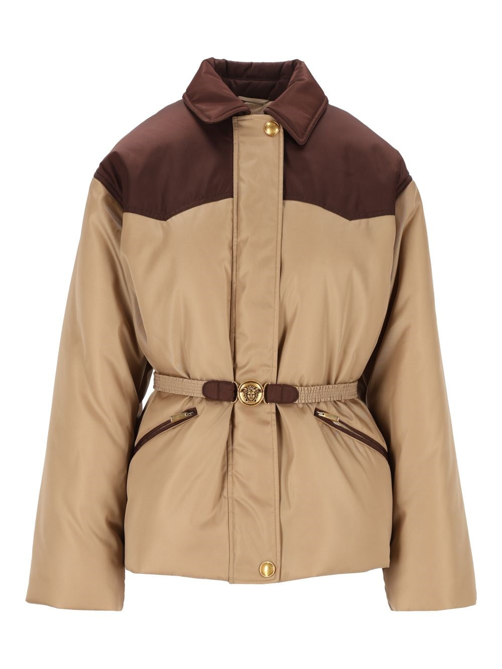 Versace Padded Jacket With Belt - Beige