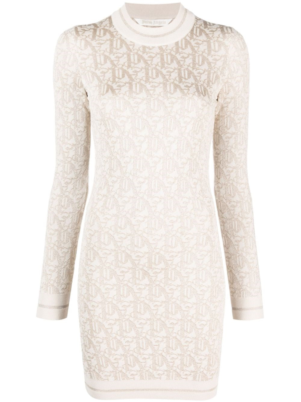 Palm Angels Mini Lurex Knit Dress With Monogram - White