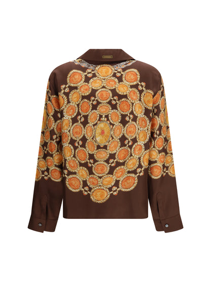 Versace Chain print buttoned Shirt - Chocolate+Amber