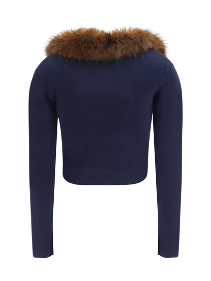 Self-Portrait Knit and faux fur Cardigan - Navy