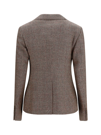 Burberry Single-breasted wool and linen Blazer - Soap Beige/Brown Chk