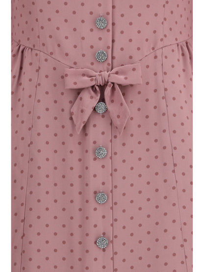 Alessandra Rich Polka Dot Midi Dress with Ruffles - Mauve-Mauve