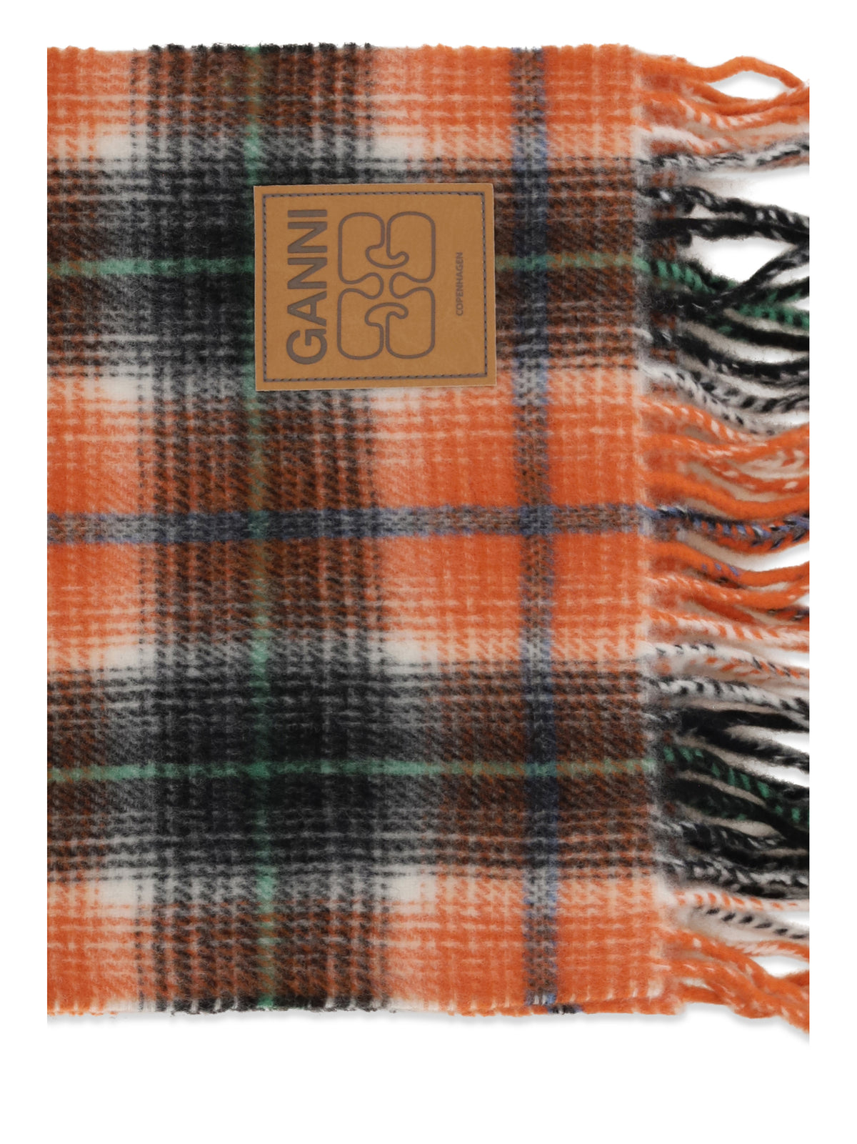 Ganni Checked wool Scarf - Russet Orange